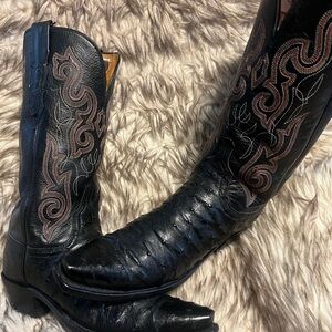 Lucchese Black Leather Women's Western Heeled Boots NEW HEEL CAPS-Sz 7.5 B
